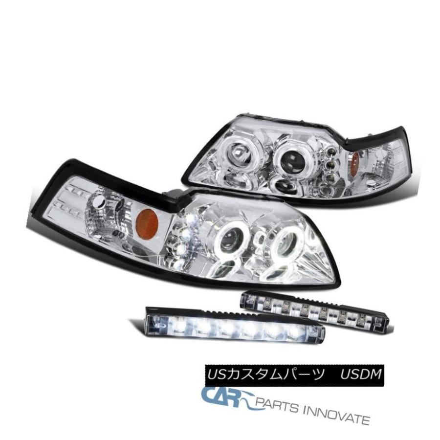 ヘッドライト フォード99-04ムスタングクリアハロープロジェクターヘッドライト+スリ m LEDフォグバンパーランプ Ford 99-04