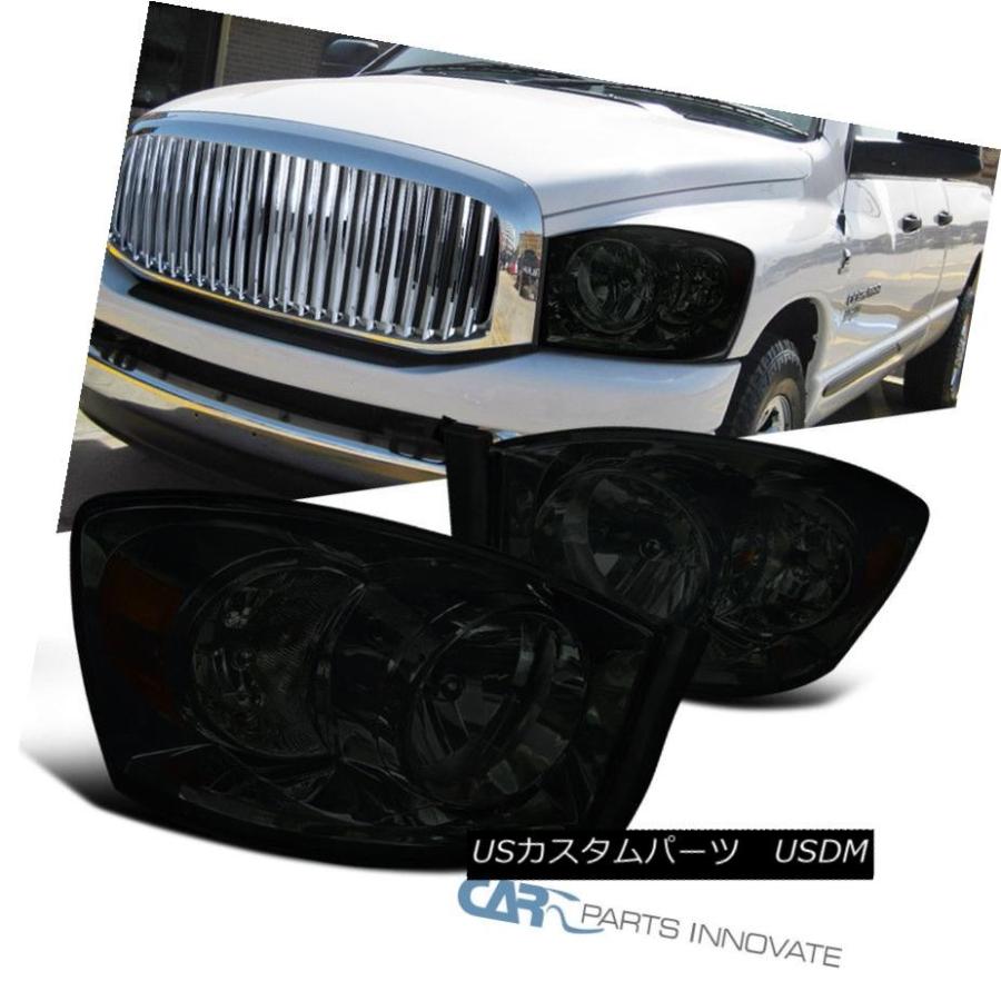 ヘッドライト 06-08 Dodge Ram 1500 2500 3500交換用ピックアップスモークヘッドライトランプセット 06-08 Dodge