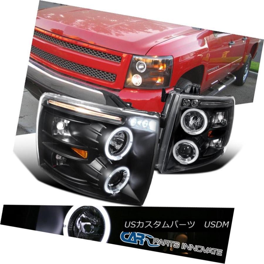 ヘッドライト 07-14 Chevy Silverado 1500 2500HD 3500HDブラックLEDハロープロジェクターヘッドライト 07-1
