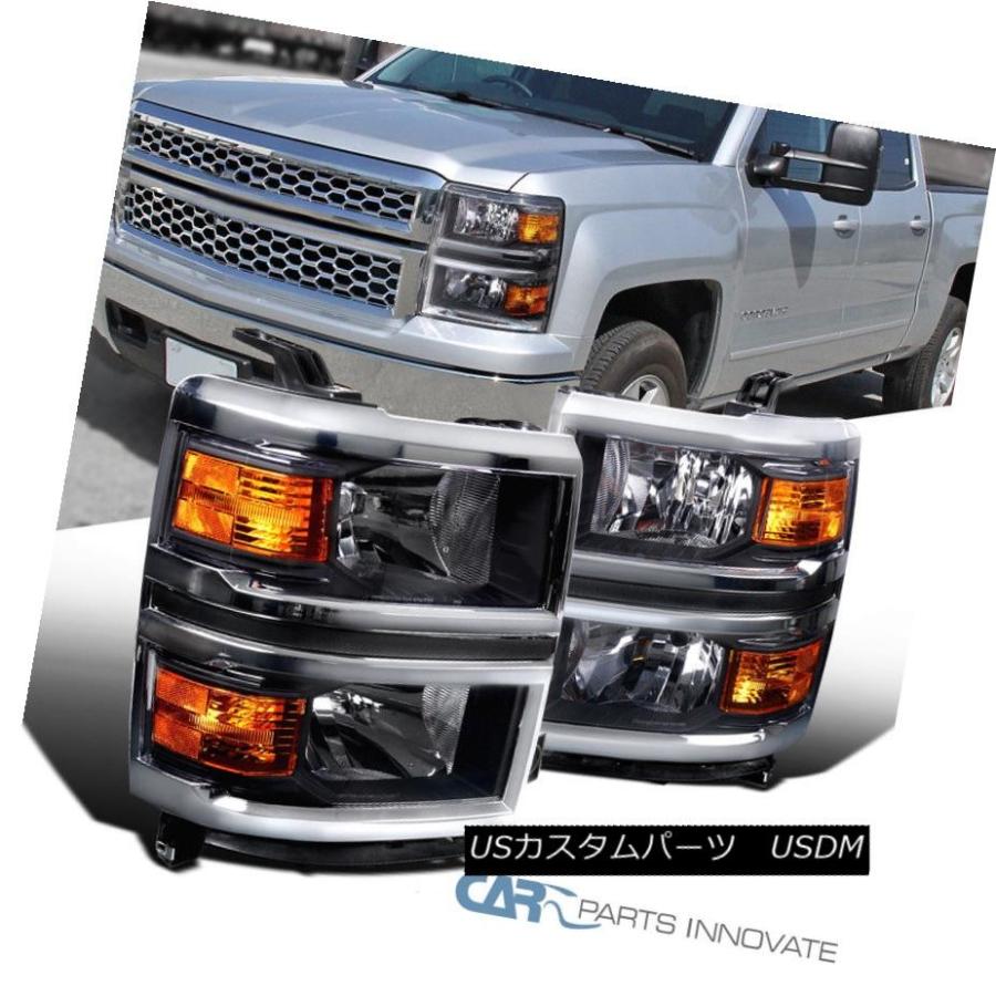 ヘッドライト 14-15 Chevy Silverado 1500ピックアップブラックヘッドライト信号ランプペアを回す 14-15 Chevy Sil