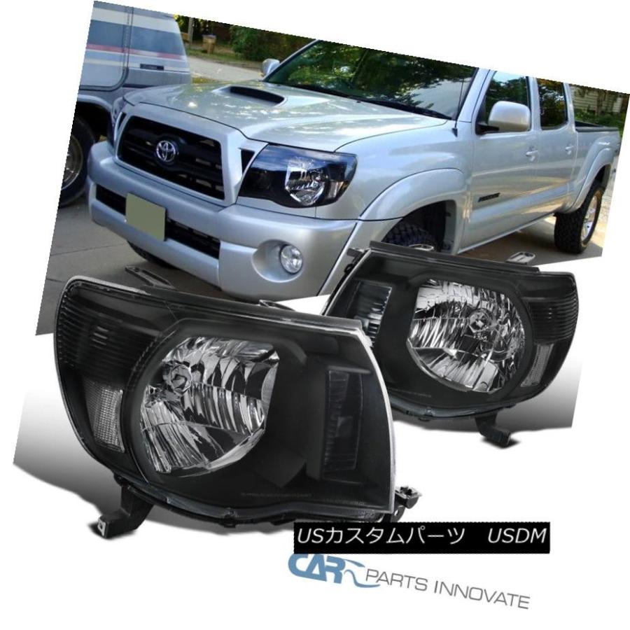 ヘッドライト 05-11用トヨタタコマピックアップブラックフロントヘッドライトヘッドライトランプペア For 05-11 Toyota Tacoma