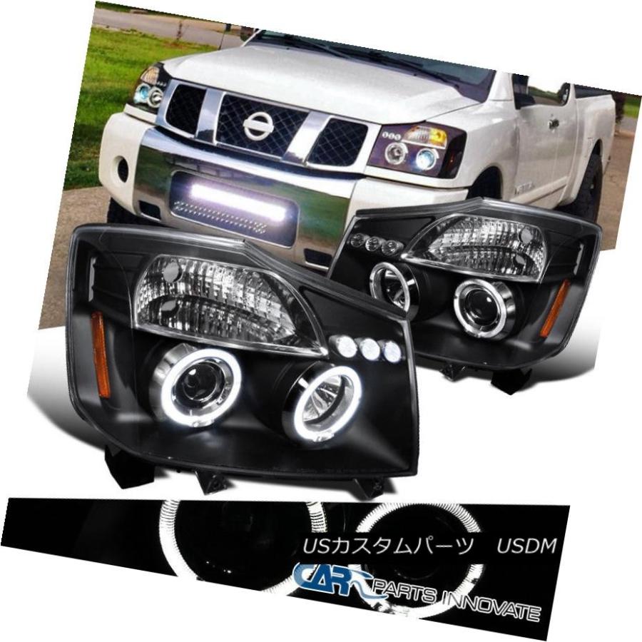 ヘッドライト 日産04-15タイタンアルマダブラックLEDハロープロジェクターヘッドライトドライビングランプ For Nissan 04-15 Tit