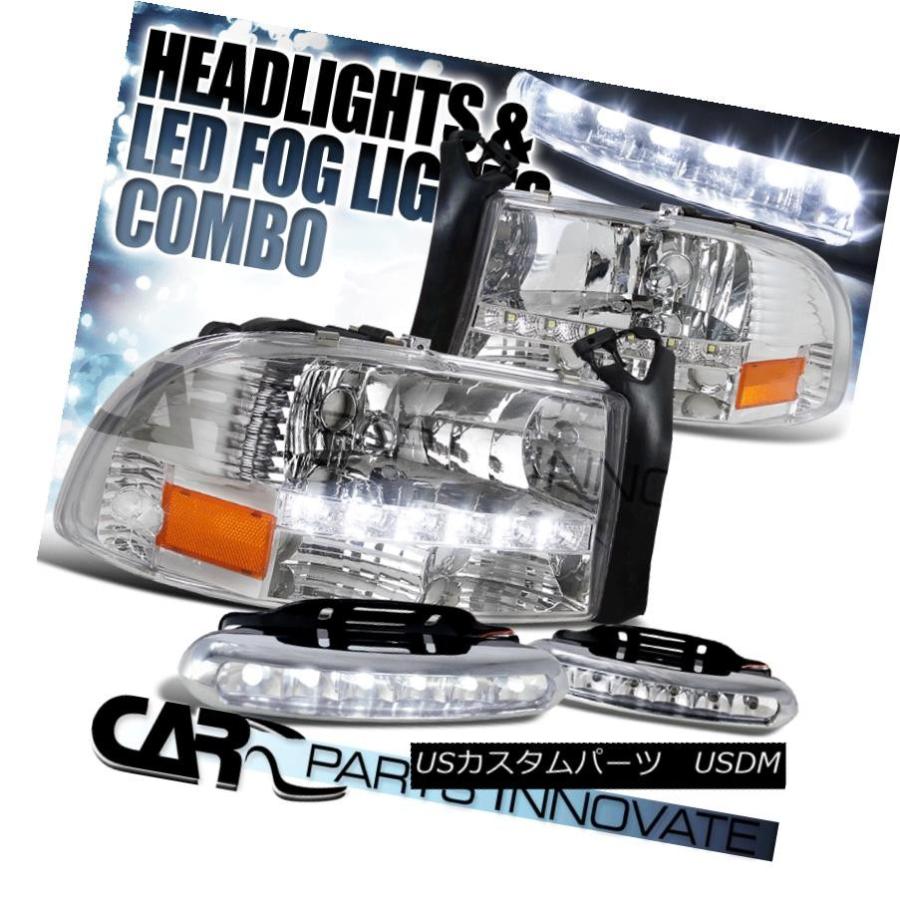 ヘッドライト 97-04 Dodge Dakota DurangoクリスタルクリアSMD LEDヘッドライト+ LEDフォグバンパーDRL 97-04