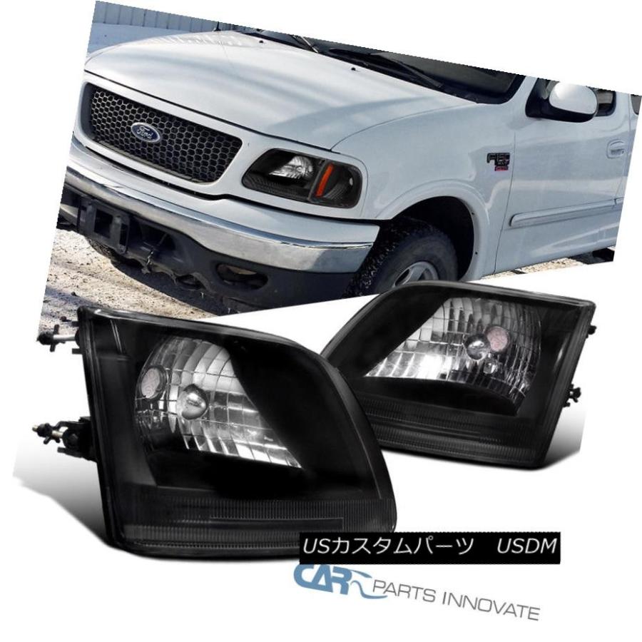 前照灯 97-02ジェラルド・r・フォードF150 F-150軍事遠征ピックアップユーロブラックヘッドライトフロントランプペア 97-02 Ford F150 F- 自動車-ライト、レンズ
