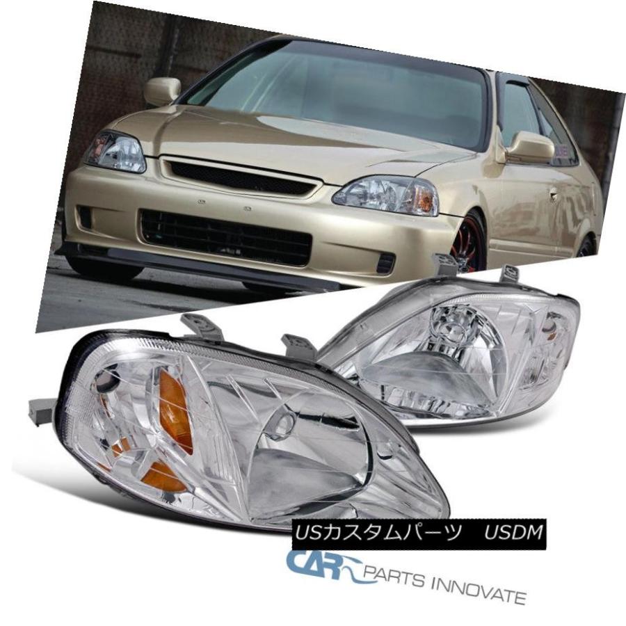 前照灯 相応う99-00ホンダシビッククロムハウジングクリアレンズヘッドライト/アンバーリフレクター Fit 99-00 Honda Civi 自動車-ライト、レンズ