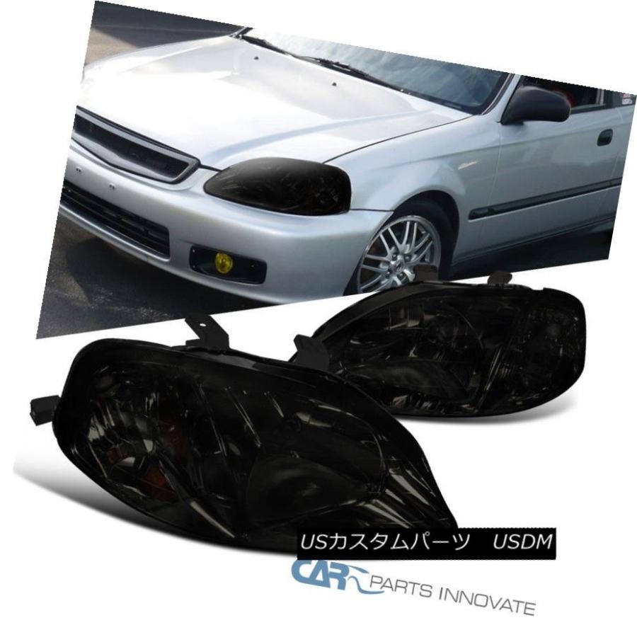 ヘッドライト フィット99-00ホンダシビック2/3 / 4Dr JDMスモークヘッドライトヘッドランプ交換ペア Fit 99-00 Honda Ci