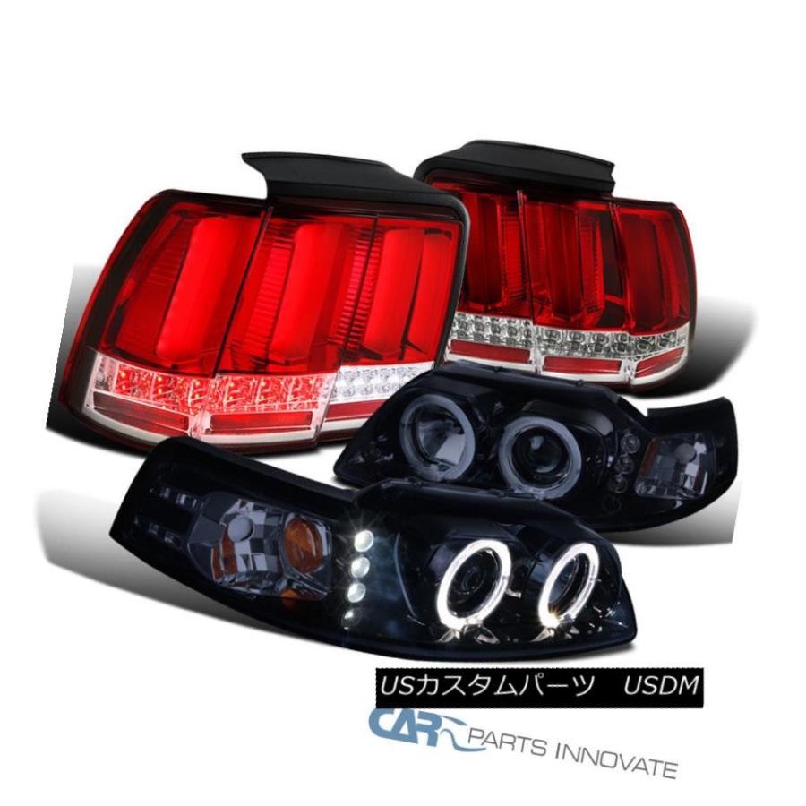 前照灯 99-04 Mustang Glossyブラックプロジェクターヘッドライト+赤いことLEDシーケンシャルテールランプ 99-04 Must 自動車-その他ライト-車、バイク、自転車