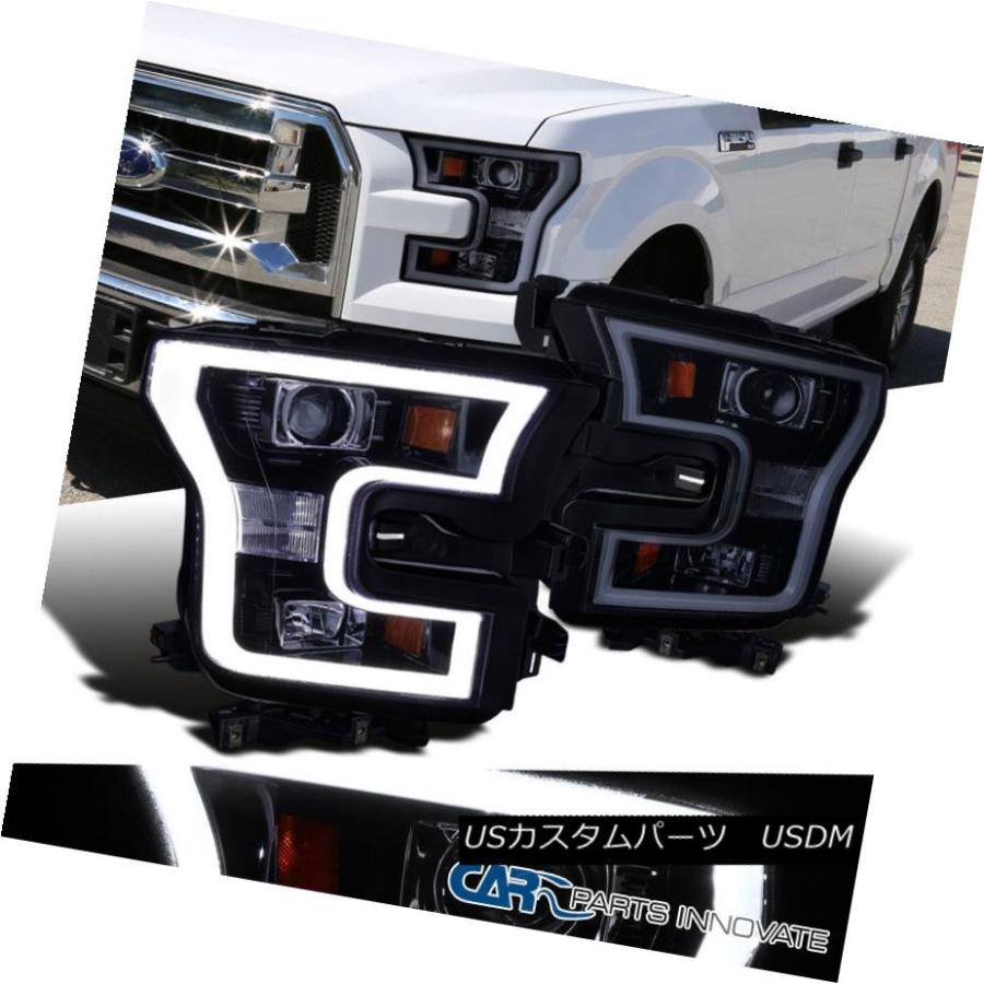 ヘッドライト 15-17 Ford F150 F-150ピックアップ光沢ブラックLEDリムDRLバープロジェクターヘッドライト 15-17 Ford