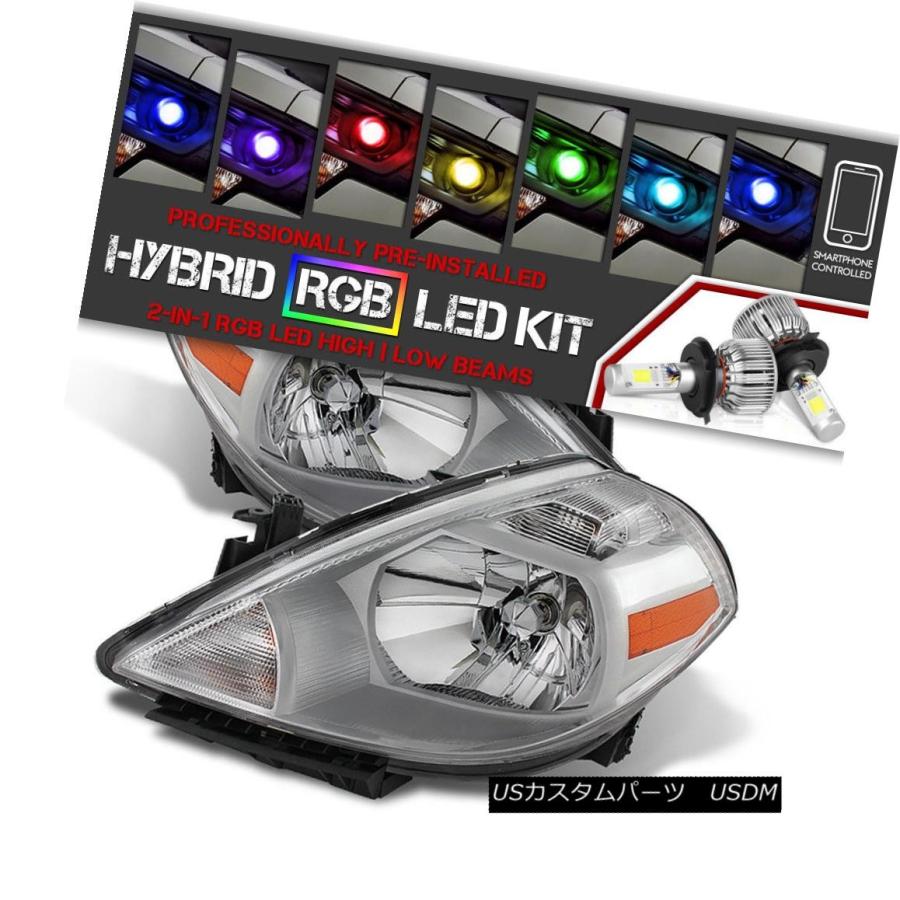 前照灯 [ブルートゥースRGB LED白熱電球] 07-12日産Versaクロームヘッドライトランプアセンブリ [Bluetooth RGB LED