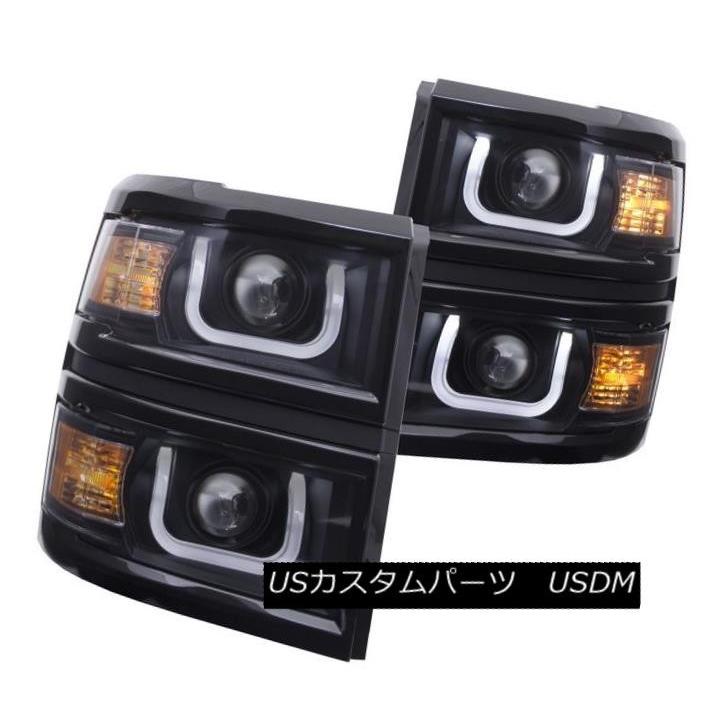 ヘッドライト Chevy Silverado 1500用のAnzo 111302ブラックUバースタイルのプロジェクターヘッドライトペア Anzo 11