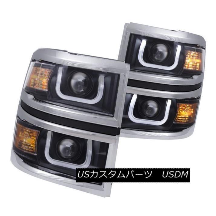ヘッドライト Anzo 111309 Silverado 1500用ブラック/クロムU-Barプロジェクタヘッドライト2個セット Anzo 11130