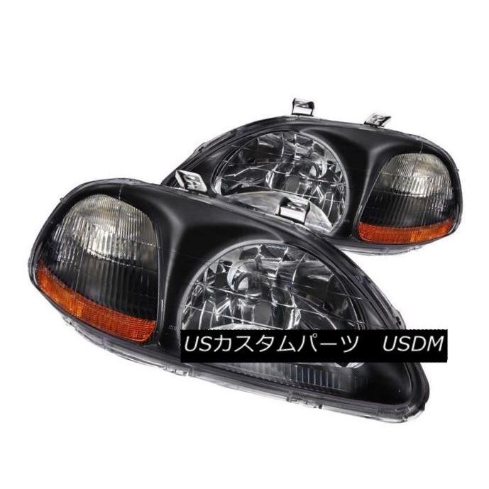 ヘッドライト ANZO 121067 96-98 Honda Civic用ブラッククリスタルヘッドライト2個セット ANZO 121067 Set o