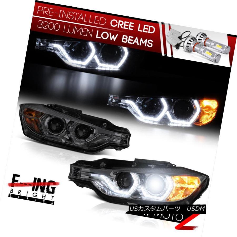 ヘッドライト [クリー低ビーム球根] 12-15 BMW F30スモークティントデュアルプロジェクターLED DRLヘッドライト [CREE Low