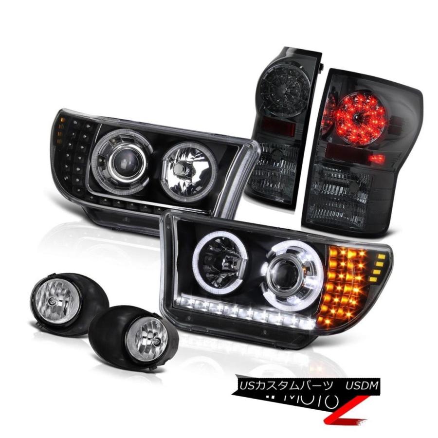 ヘッドライト トヨタ・トンドラ07-13黒プロジェクターLedヘッドランプ+煙Ledテールライト+フォグランプ Toyota Tundra 07-13