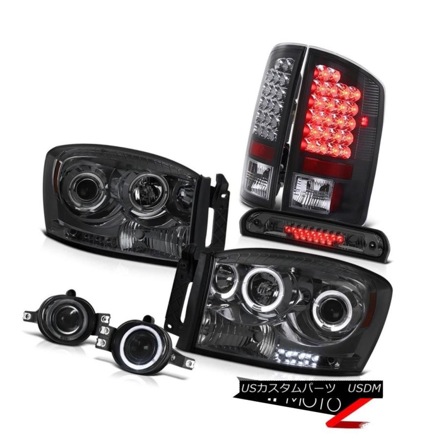 ヘッドライト 07 08ダッジラム3500エンジェルアイヘッドライトブラックブレーキLEDテールライトフォグサード 07 08 Dodge Ram 3