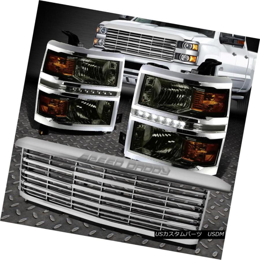 前照灯 SMOKE HOUSING HEADLIGHT + LED DRL +琥珀色合図+ビレットグリル14-15シルベラド用 SMOKE 車、バイク、自転車-その他ライト-ライト、レンズ