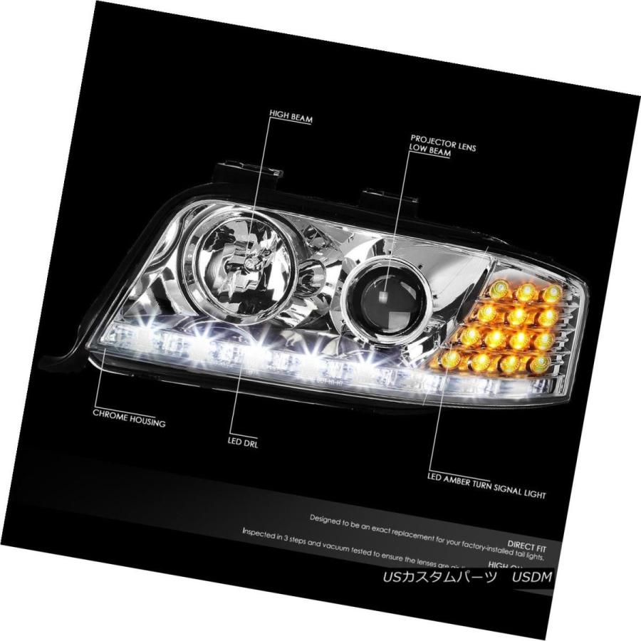 ヘッドライト [LED DRL] 2002-2004 AUDI A6 CHROME HOUSINGアンバーシグナルプロジェクターヘッドライト [LEDの画像