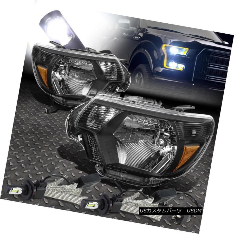 前照灯 BLACK HOUSING HEADLIGHT + AMBE   R隅っこ+ 12000タコマ用6000K白いこと 車、バイク、自転車-自動車