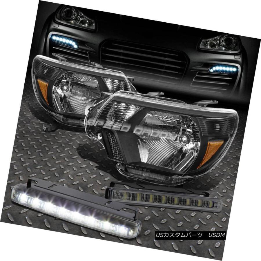 ヘッドライト ブラックハウジングヘッドライト+アンバー  12-15トヨタタコマ用Rコーナー+ SMOKE LED FOGライ