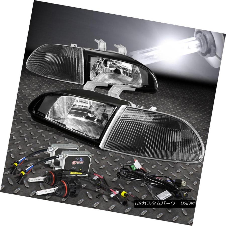 ヘッドライト BLACK HOUSING HEADLIGHT + CORN  ERライト+ 6000K HIDキット、92-95 EG8 E