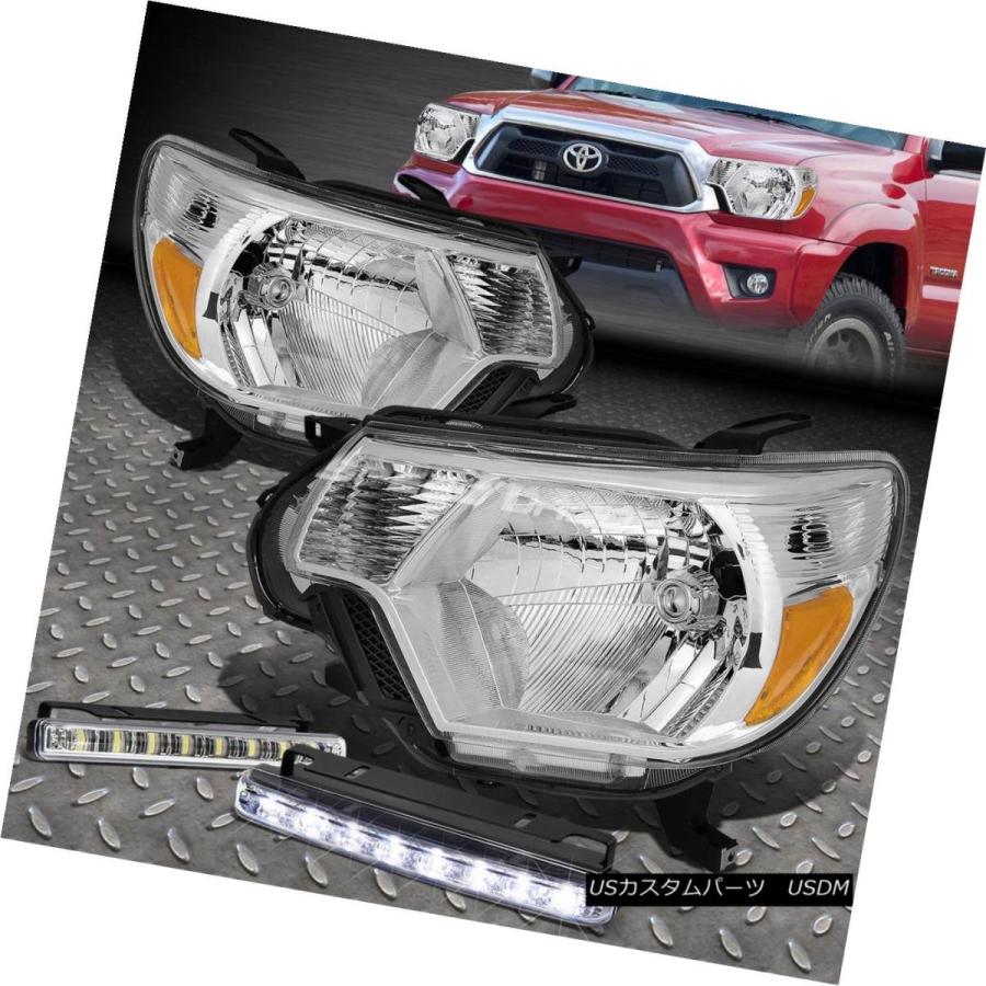 ヘッドライト CHROME HOUSING 1PCクリアヘッドライト+アンバー  12-15タコマ用Rコーナー+ LEDフォグ