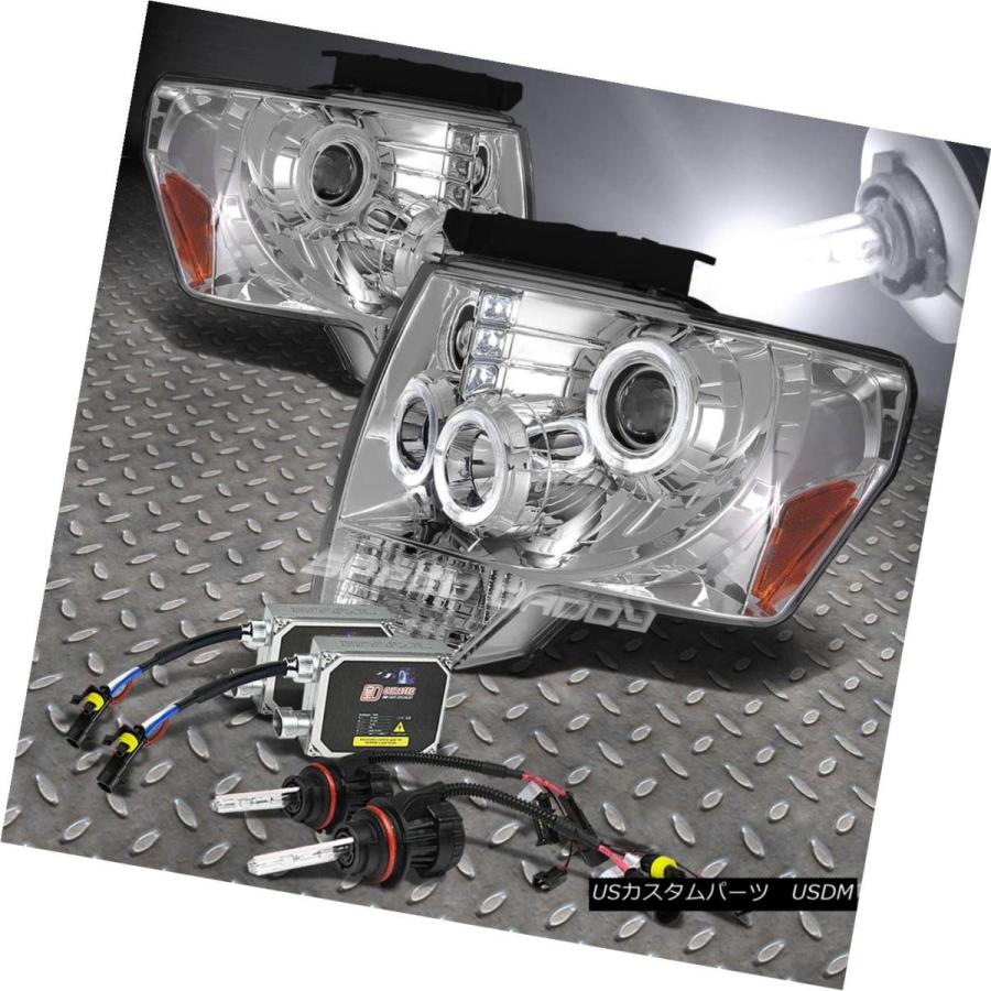 前照灯 09-14 F150デュアルエンジェルアイハロープロジェクターLED CHROME HEADLIGHT + 6000K HIDS FOR 自動車-車、バイク、自転車-ライト、レンズ