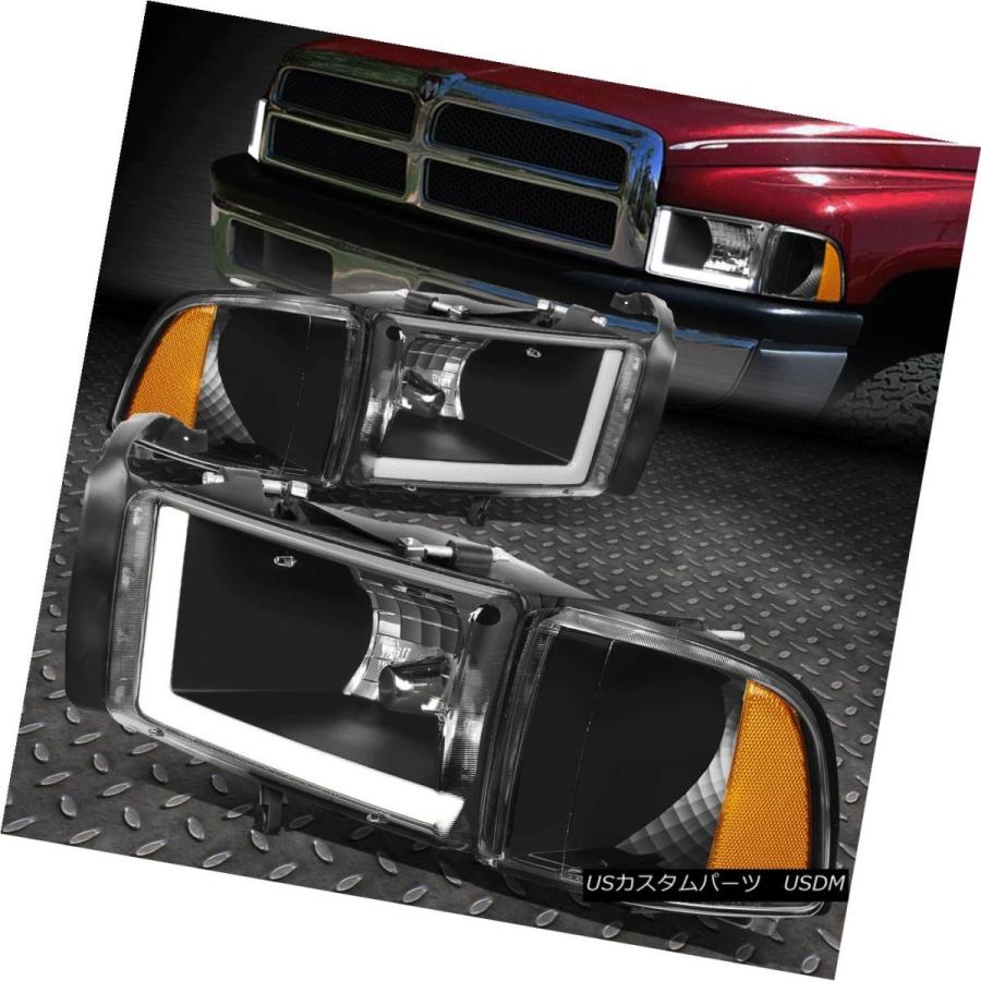 ヘッドライト 94-02 DODGE RAM TRUCK PAIR BLACK HOUSINGアンバーコーナーLED DRLヘッドライト/ランプ FO