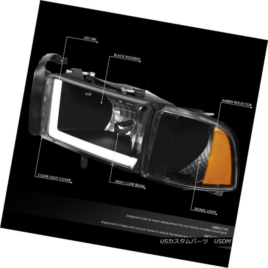 ヘッドライト 94-02 DODGE RAM TRUCK PAIR BLACK HOUSINGアンバーコーナーLED DRLヘッドライト/ランプ FO_1