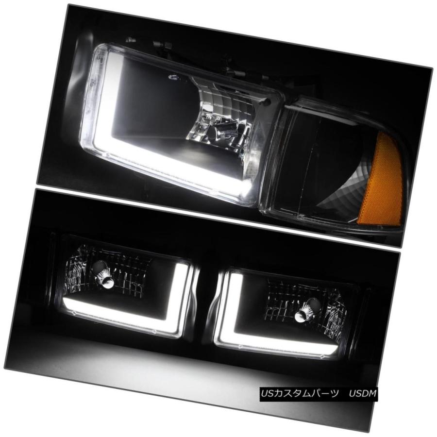 ヘッドライト 94-02 DODGE RAM TRUCK PAIR BLACK HOUSINGアンバーコーナーLED DRLヘッドライト/ランプ FO_2