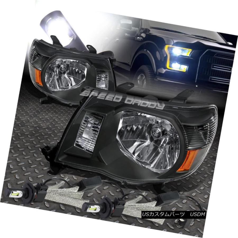 ヘッドライト BLACK HOUSINGアンバーリフレクターヘッドライト+ 6000   KホワイトLEDシステム05-11タ