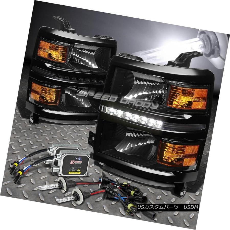ヘッドライト ブラックLED DRLヘッドライト+アンバー  R TURN + 6000K HIDキット14-16 SILVE