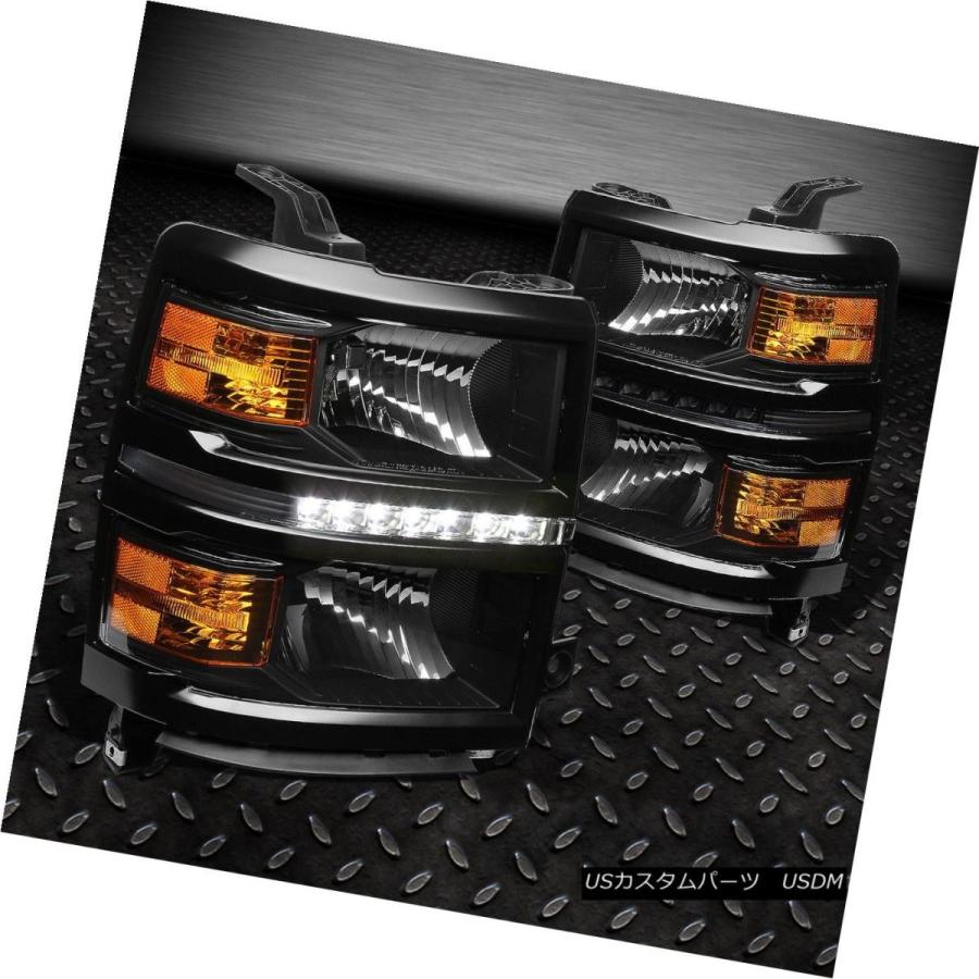 ヘッドライト ブラックLED DRLヘッドライト+アンバー  R TURN + 6000KスリムHID 14-16 SILVEの画像