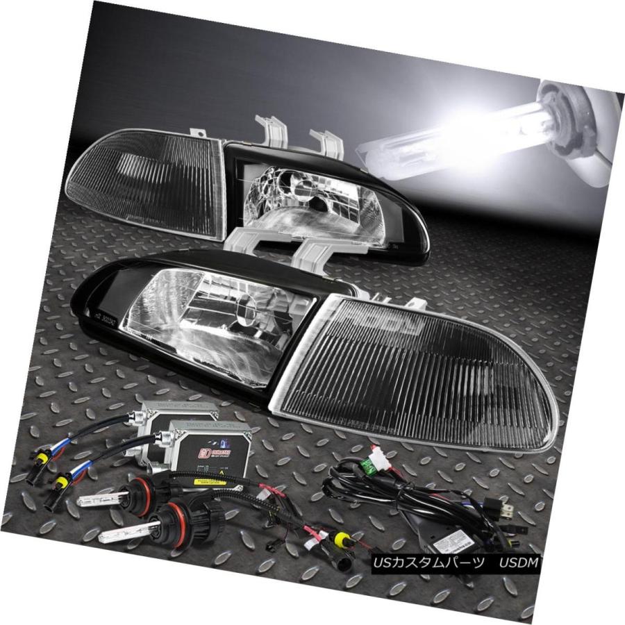 ヘッドライト BLACK HOUSING HEADLIGHT + CORN  ERライト+ 6000K HIDキット、92-95 EJ1 E