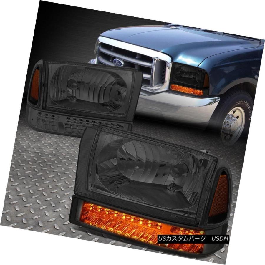 ヘッドライト 1999-2004 FORD F250 F350 SMOKED HOUSINGアンダーサイドヘッドライトLED DRL + SIGNAL