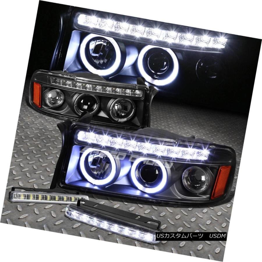 ヘッドライト ブラックデュアルハロープロジェクター+ LED 1PCクリアヘッドライト+コーン  94-02 RAM用ER +