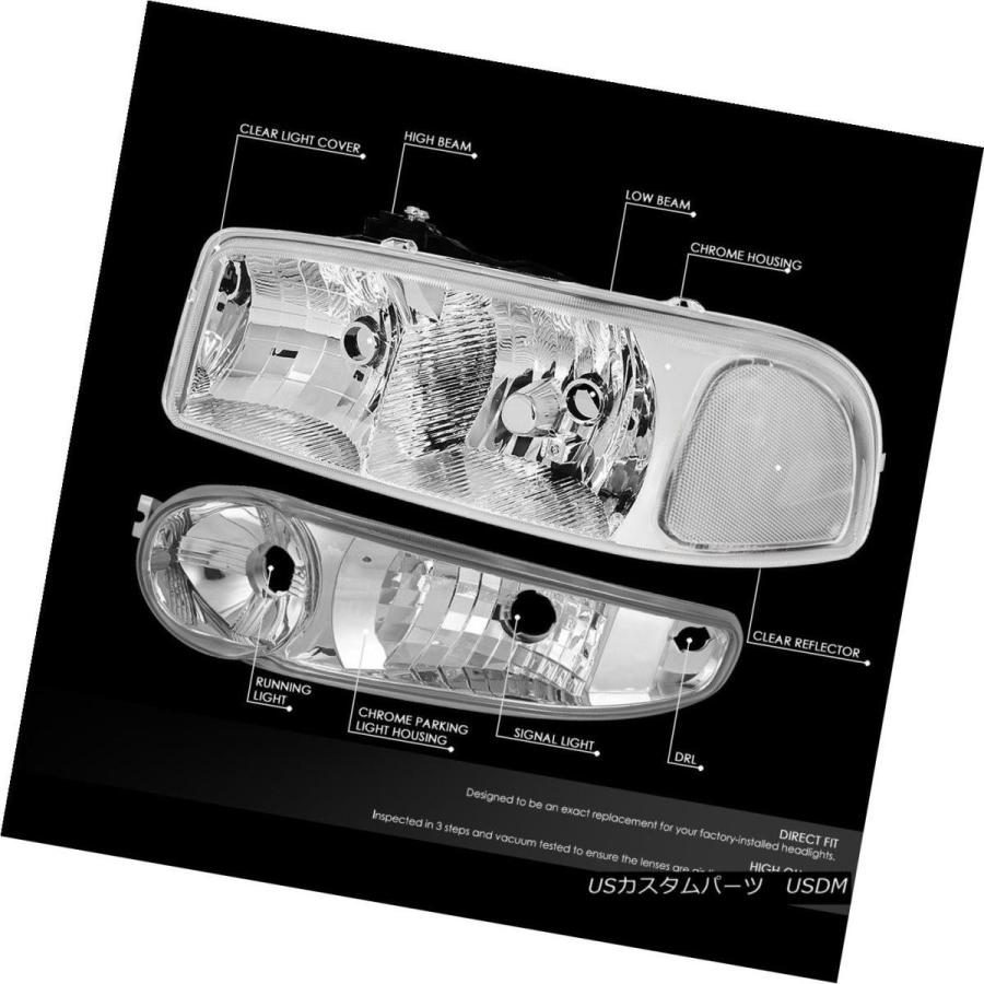 ヘッドライト 01-07 GMC SIERRA / YUKON DENALIペアクローム/クリアサイドヘッドライト+ BUM  </ wbrの画像