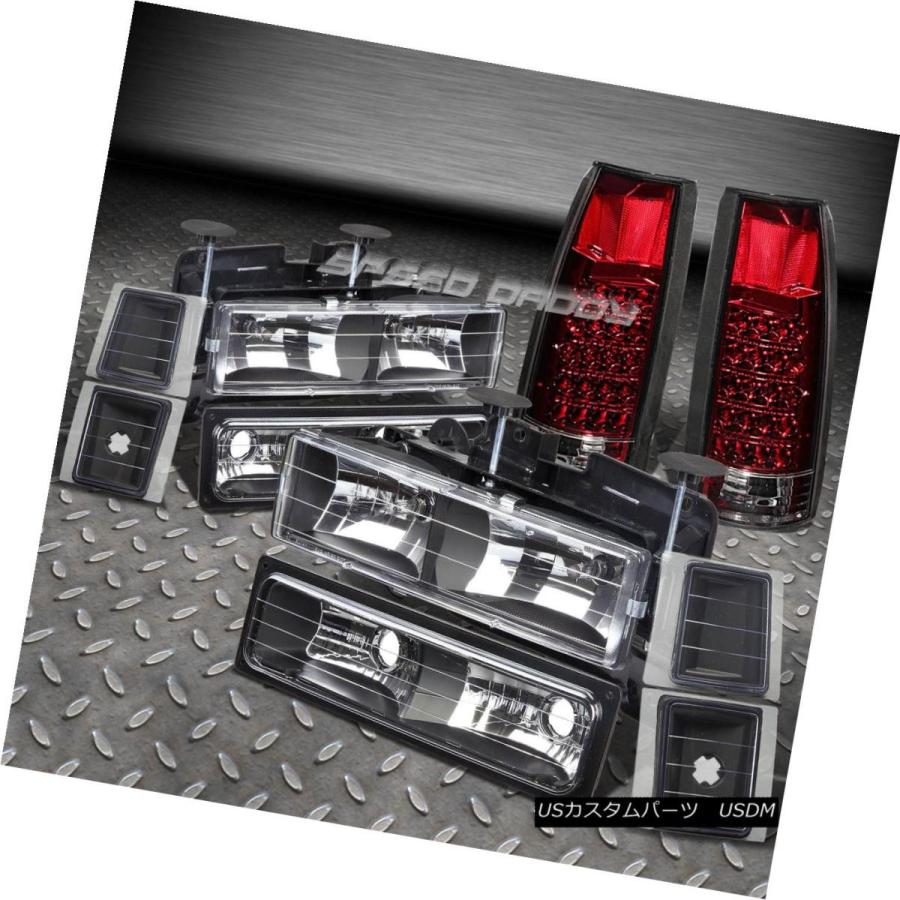 ヘッドライト FOR 94-00 C10トラックブラックヘッドライト+コーン ER + BUMPER + RED LEDテールランプ10PC