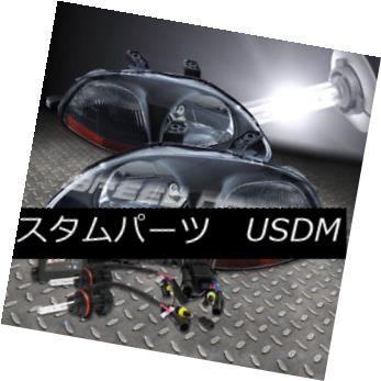 ヘッドライト 96-98シビックブラック/アンバーヘッドランプ+ H4ハイ/ロー6000K HID +スリムバラスト FOR 96-98 CIVIC