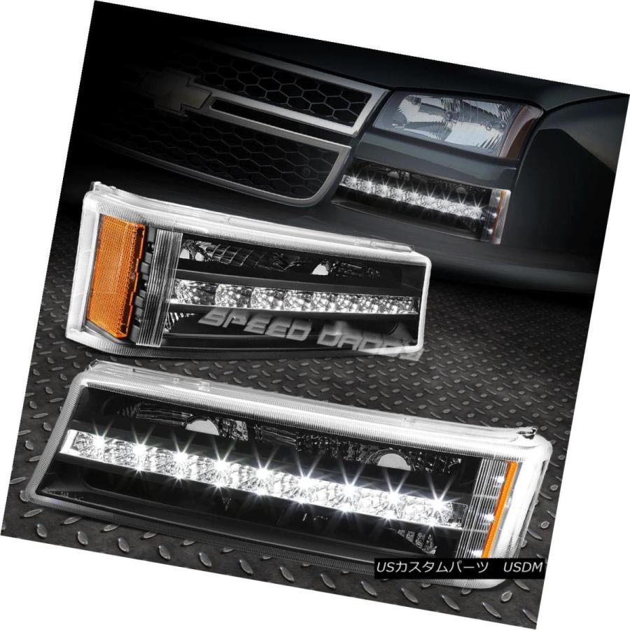 ヘッドライト BLACK HOUSING HEADLIGHT + LED DRLバンパーライト03-07 CHEVY SILVERADO / AVALの画像