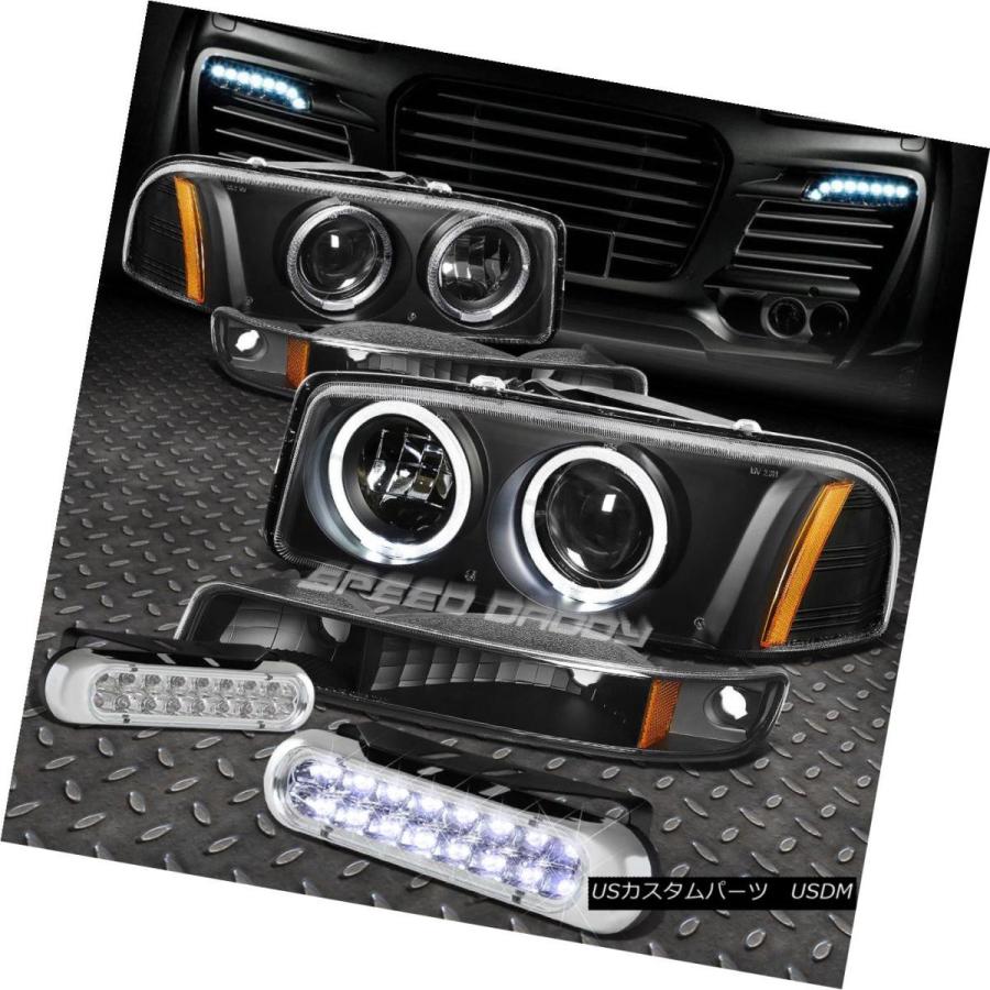 ヘッドライト CHROMEハローヘッドライト+アンブロウ  Rライト+ 99-06 GMC SIERRA用16 LEDグリルフ