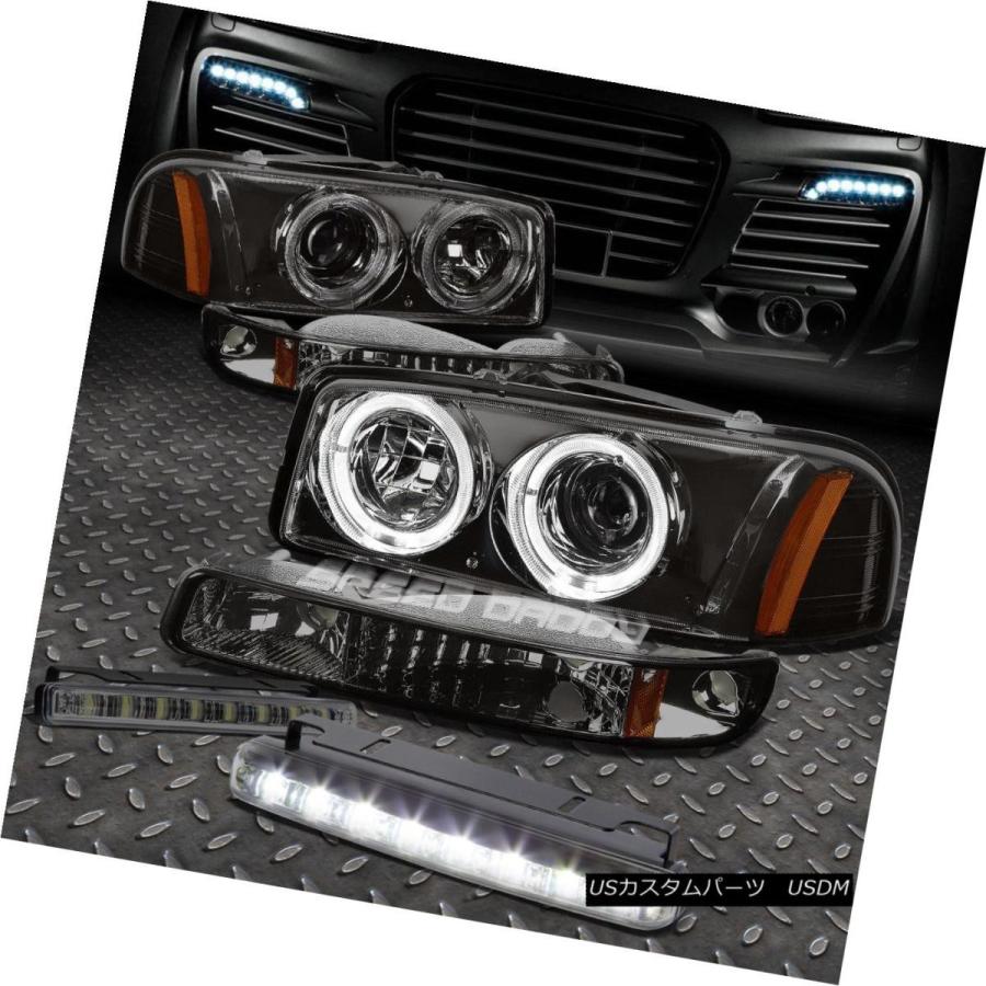 ヘッドライト 赤いハローヘッドライト+アンブロウ  Rライト+ 99-06 GMC SIERRAのための8つのLED SMOK