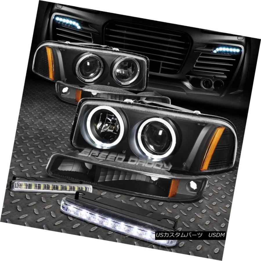 ヘッドライト CHROMEハローヘッドライト+アンブロウ  Rライト+ 99-06 GMC SIERRA用8 LEDグリルフォ