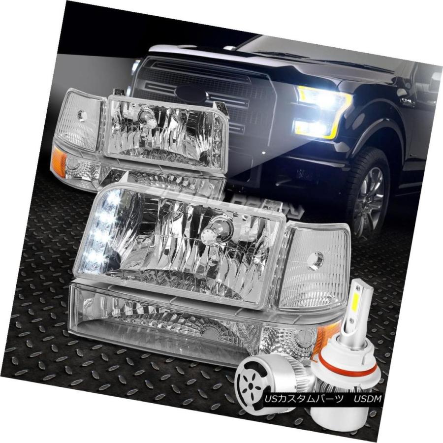 ヘッドライト CHROME LEDヘッドライト+アンバー  Rコーナー+ホワイトLED 9007 HID +ファン用92-96