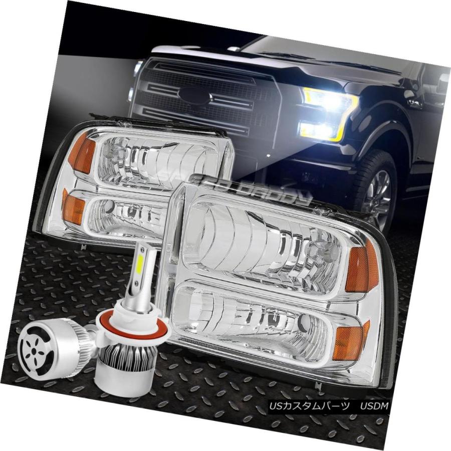 ヘッドライト CHROMEレンズHEADLIGHTアンバーコーナー+ WHITE LED H13 HID W / FAN for 05-07 SUPE