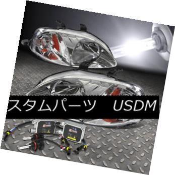 ヘッドライト FITS 99-00 CIVIC EJ / EM / EKクロム/アンバーヘッドライト+ H4 BULBS 6000K HID KIT
