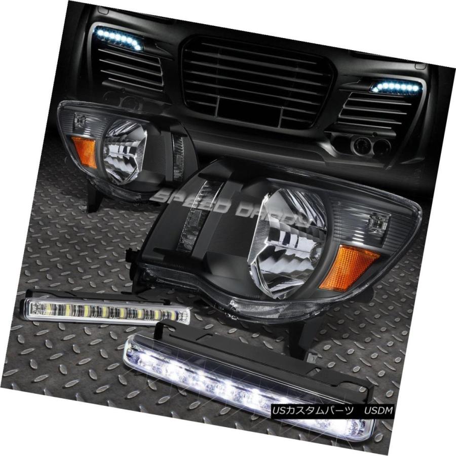 ヘッドライト BLACK HOUSINGアンバーリフレクターヘッドライト+ 05-11タコマ用8 LEDグリルフォグライト BLACK HOUSING