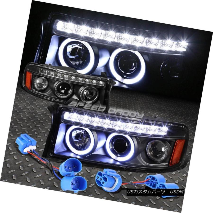 前照灯 ブラックデュアルハロープロジェクター+ LED DRL 1パソコン前照灯+隅っこ 94-02ドッジランダムアクセス記憶装置 /運動競技用ER 車、バイク、自転車-自動車