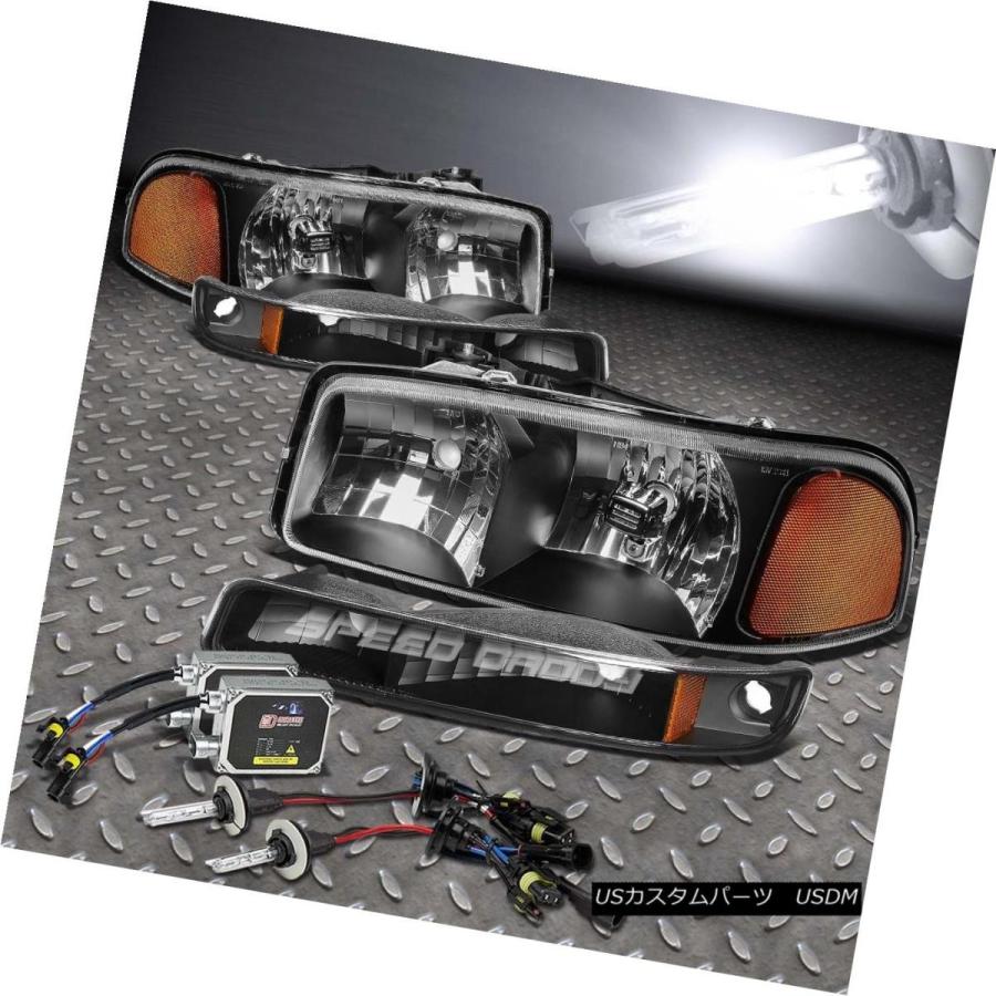 ヘッドライト BLACK HOUSING +アンバーバンパーヘッドライト+ 6000  K KID for 99-06 GMC SIERRA