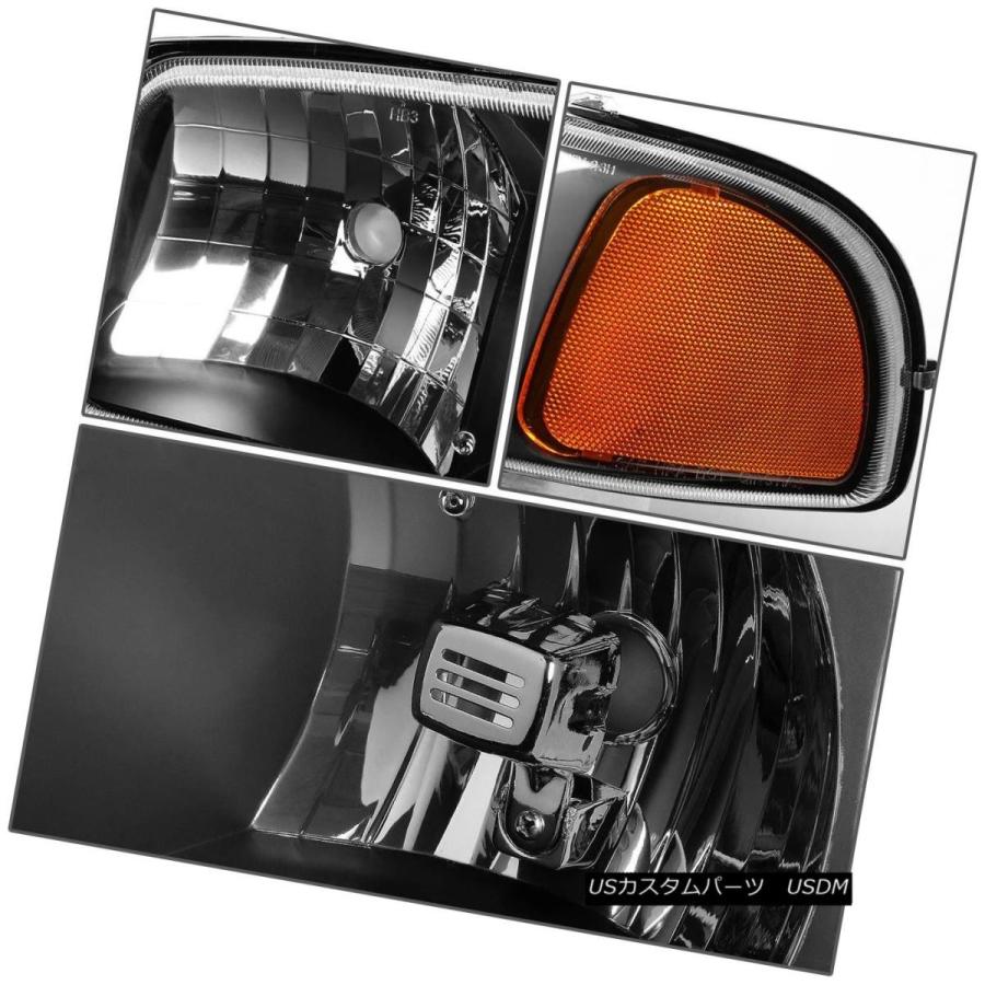 ヘッドライト BLACK HOUSING +アンバーバンパーヘッドライト+ 6000  K KID for 99-06 GMC SIERRAの画像