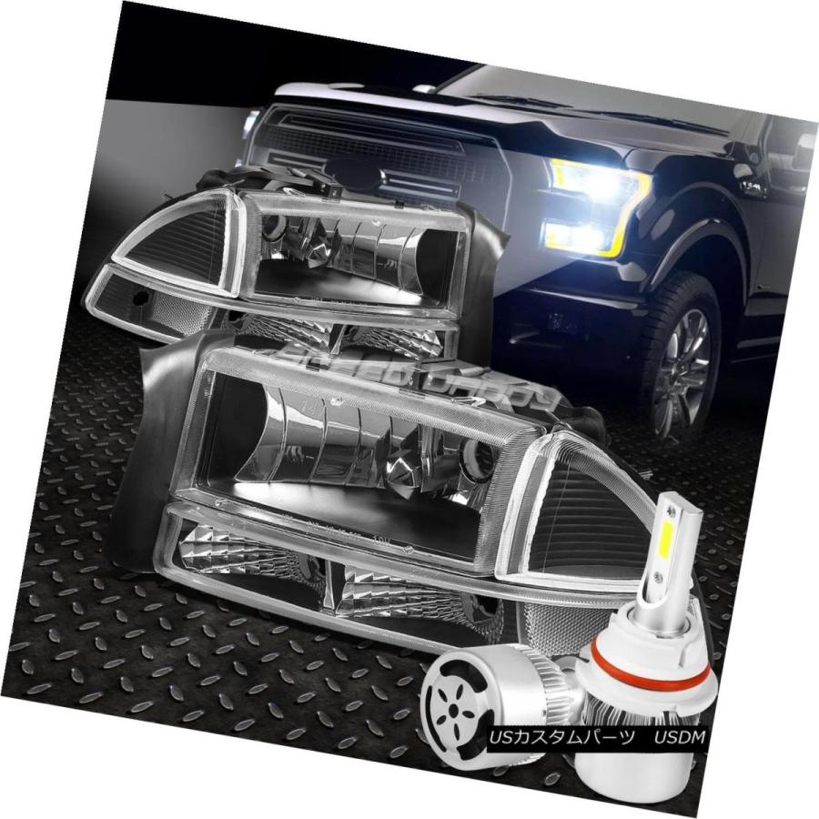 前照灯 BLACK HOUSING HEADLIGHT + CLEA   R隅っこ+白いことLED 9007 HID 車、バイク、自転車-ライト、レンズ-その他ライト